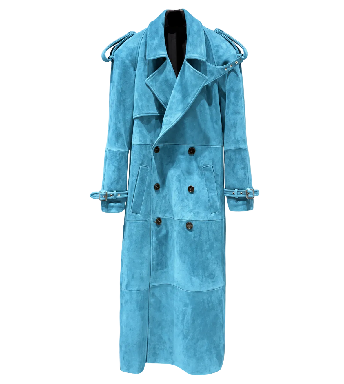 Ocean Blue Suede Trench Coat