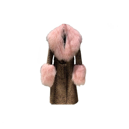 Faux Leopard and Pink Fur Coat