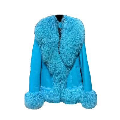 Alpine Glow Blue Bird Sheepskin Coat