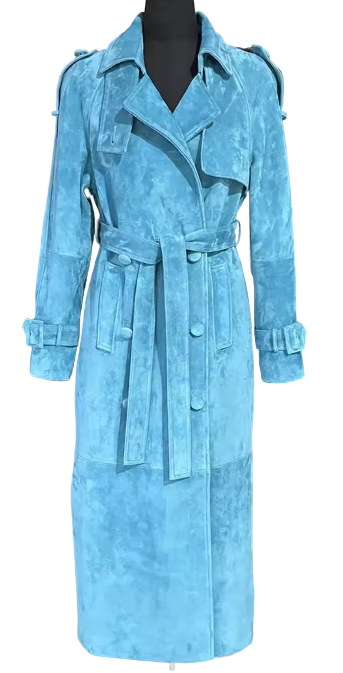Suede Blue Trench Coat