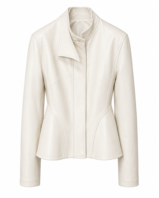 Let's Go To Paris  - Ivory Sheepskin Leather Jacket (part of a set)