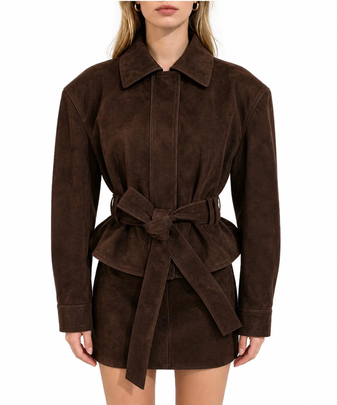 Madeleine Simon Studio Dark Chocolate Brown Suede Skirt Set
