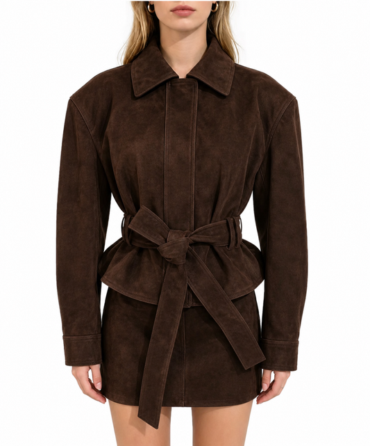 Madeleine Simon Studio Dark Chocolate Brown Suede Skirt Set