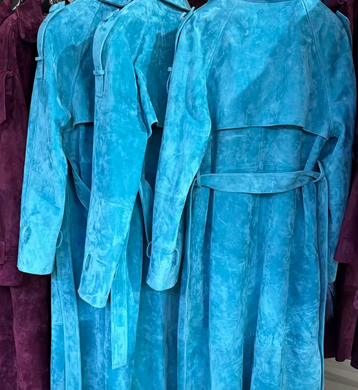 Ocean Blue Suede Trench Coat