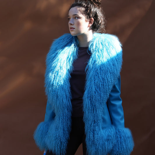 Alpine Glow Blue Bird Sheepskin Coat